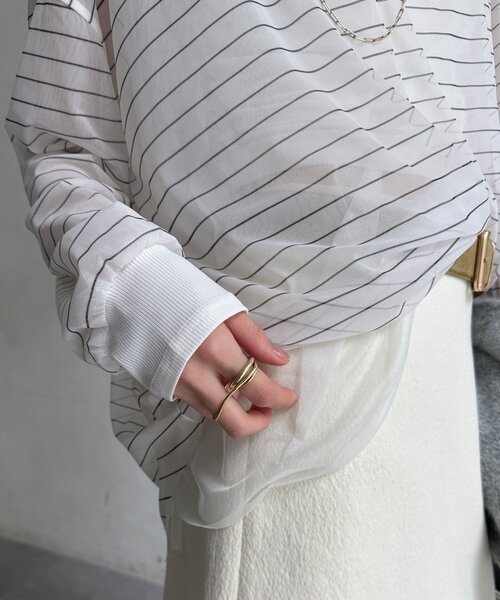 DouDou(ドゥドゥ)の「【WEB限定】ボーダーオーバートップス(Tシャツ/カットソー・レディース・ブラック/ホワイト・FREE)」の15枚目の写真