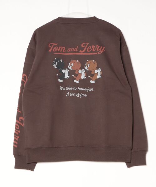 Tom&Jerry(トムアンドジェリー)の「【TOM&JERRY/トムとジェリー】配色裏起毛キャラクタープリントクルーネックスウェットトレーナー ユニセックス(スウェット・メンズ・ブラック系その他/ブラウン/オフホワイト/スミクロ・LARGE/MEDIUM)」の8枚目の写真