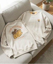 【TOM&JERRY/トムとジェリー】配色裏起毛キャラクタープリントクルーネックスウェットトレーナー ユニセックス