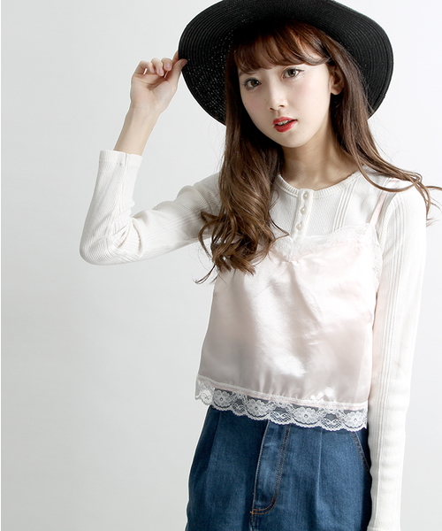 WEGO(ウィゴー)の「WEGO/サテンレースキャミソール(キャミソール・レディース・ライトピンク/オフホワイト/ブラック・FREE)」の3枚目の写真