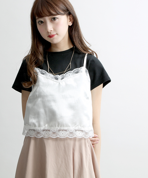 WEGO(ウィゴー)の「WEGO/サテンレースキャミソール(キャミソール・レディース・ライトピンク/オフホワイト/ブラック・FREE)」の1枚目の写真