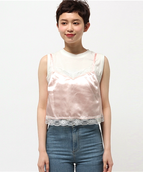 WEGO(ウィゴー)の「WEGO/サテンレースキャミソール(キャミソール・レディース・ライトピンク/オフホワイト/ブラック・FREE)」の4枚目の写真