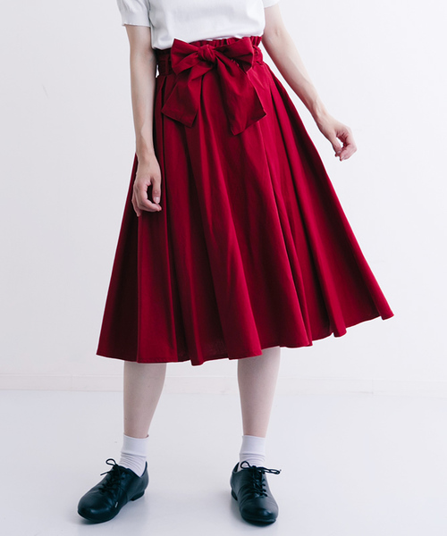 MERLOT(メルロー)の「綿麻ウエストリボンフレアスカート1001(スカート・レディース・ブルー/ベージュ/イエロー/ブラック/グリーン/ピンク/キャメル/レッド・FREE)」の8枚目の写真