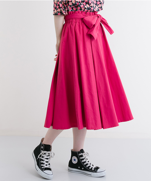 MERLOT(メルロー)の「綿麻ウエストリボンフレアスカート1001(スカート・レディース・ブルー/ベージュ/イエロー/ブラック/グリーン/ピンク/キャメル/レッド・FREE)」の7枚目の写真