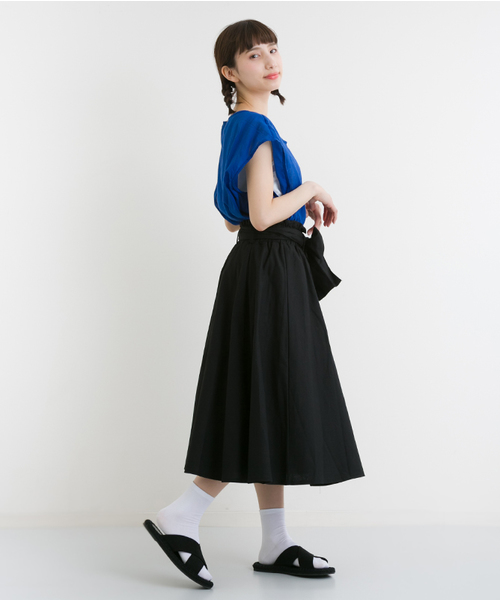 MERLOT(メルロー)の「綿麻ウエストリボンフレアスカート1001(スカート・レディース・ブルー/ベージュ/イエロー/ブラック/グリーン/ピンク/キャメル/レッド・FREE)」の15枚目の写真