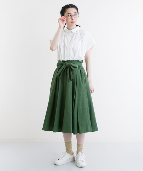 MERLOT(メルロー)の「綿麻ウエストリボンフレアスカート1001(スカート・レディース・ブルー/ベージュ/イエロー/ブラック/グリーン/ピンク/キャメル/レッド・FREE)」の17枚目の写真