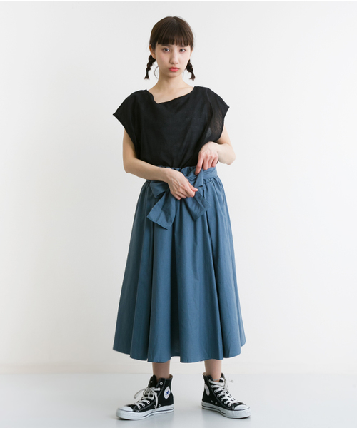 MERLOT(メルロー)の「綿麻ウエストリボンフレアスカート1001(スカート・レディース・ブルー/ベージュ/イエロー/ブラック/グリーン/ピンク/キャメル/レッド・FREE)」の18枚目の写真