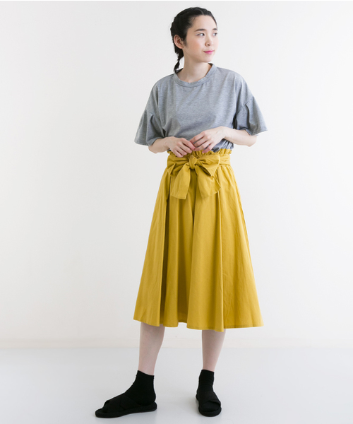 MERLOT(メルロー)の「綿麻ウエストリボンフレアスカート1001(スカート・レディース・ブルー/ベージュ/イエロー/ブラック/グリーン/ピンク/キャメル/レッド・FREE)」の19枚目の写真