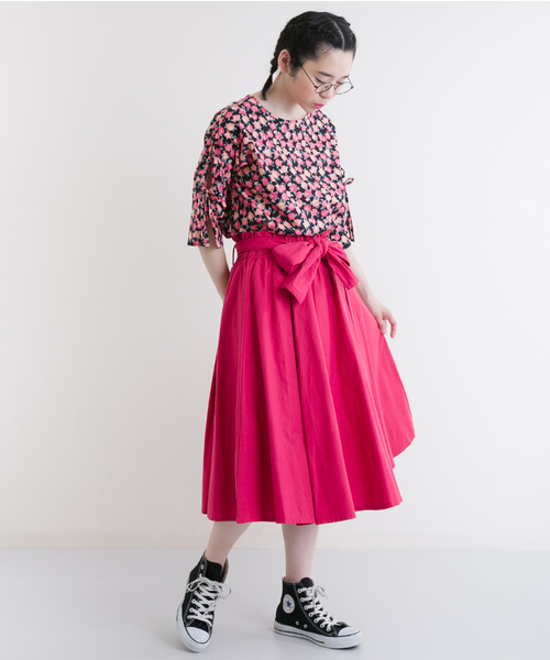 MERLOT(メルロー)の「綿麻ウエストリボンフレアスカート1001(スカート・レディース・ブルー/ベージュ/イエロー/ブラック/グリーン/ピンク/キャメル/レッド・FREE)」の14枚目の写真