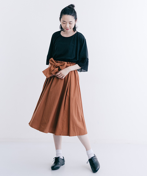 MERLOT(メルロー)の「綿麻ウエストリボンフレアスカート1001(スカート・レディース・ブルー/ベージュ/イエロー/ブラック/グリーン/ピンク/キャメル/レッド・FREE)」の9枚目の写真