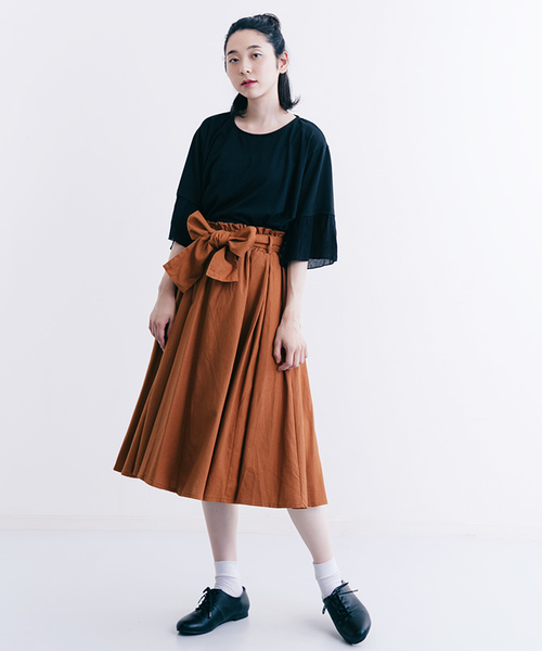 MERLOT(メルロー)の「綿麻ウエストリボンフレアスカート1001(スカート・レディース・ブルー/ベージュ/イエロー/ブラック/グリーン/ピンク/キャメル/レッド・FREE)」の10枚目の写真