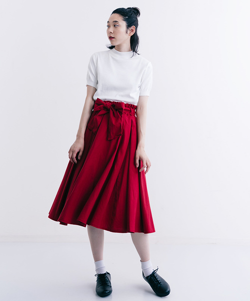 MERLOT(メルロー)の「綿麻ウエストリボンフレアスカート1001(スカート・レディース・ブルー/ベージュ/イエロー/ブラック/グリーン/ピンク/キャメル/レッド・FREE)」の12枚目の写真