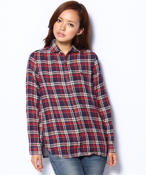 coen（コーエン）の「ダブルガーゼチェックシャツ（シャツ/ブラウス・レディース・レッド/ケリー・MEDIUM/LARGE）」の2枚目の写真