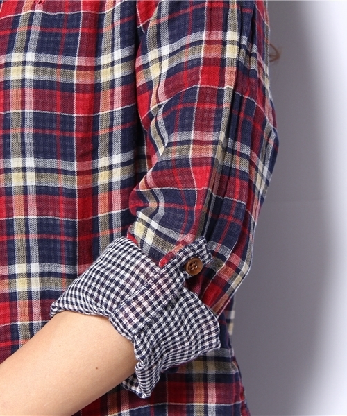 coen（コーエン）の「ダブルガーゼチェックシャツ（シャツ/ブラウス・レディース・レッド/ケリー・MEDIUM/LARGE）」の7枚目の写真
