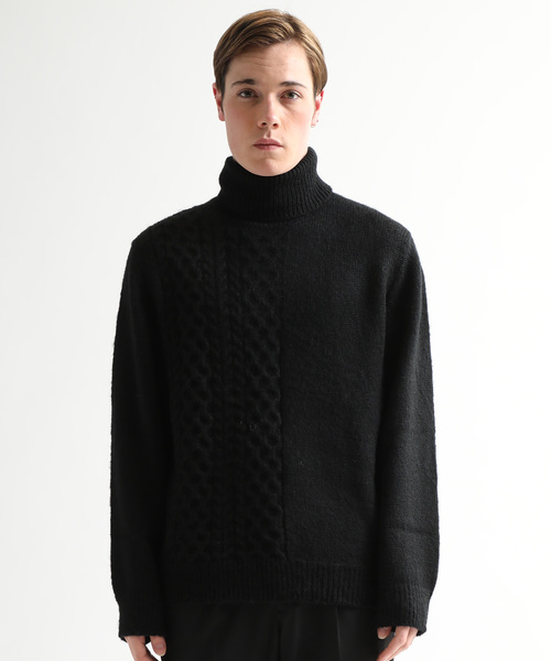 FIT MIHARAYASUHIRO(フィットミハラヤスヒロ)の「【FIT MIHARAYASUHIRO】Half cable Turtle Shaggy Knit Pull-over(ニット/セーター・メンズ・ブラック/イエロー/ワインレッド/マスタード・44/46/48)」の10枚目の写真