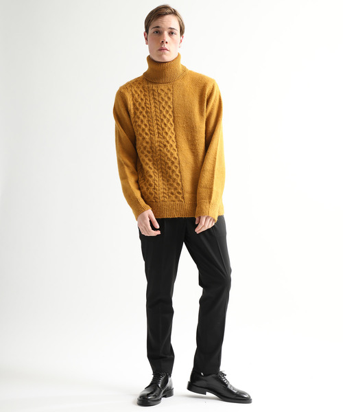 FIT MIHARAYASUHIRO(フィットミハラヤスヒロ)の「【FIT MIHARAYASUHIRO】Half cable Turtle Shaggy Knit Pull-over(ニット/セーター・メンズ・ブラック/イエロー/ワインレッド/マスタード・44/46/48)」の6枚目の写真