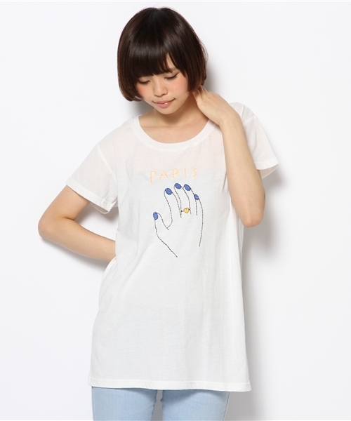 CIAOPANIC（チャオパニック）の「《WEB限定SALE価格》【Ciaopanic】PARIS刺繍TEE（Tシャツ/カットソー・レディース・オフホワイト/ネイビー・FREE）」の2枚目の写真