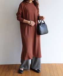 andme | ニットソー長袖スリット入りロング丈ワンピース(ワンピース)
