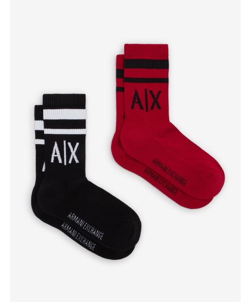 ARMANI EXCHANGE（アルマーニエクスチェンジ）の「【A|Xアルマーニ エクスチェンジ】A|Xロゴソックス（2足セット）_メンズ（ソックス/靴下・メンズ・ブラック×ホワイト/ホワイト×ブルー/ブラック×ライム/ブラック×レッド/ホワイト×グレー/チャコールグレー×ブラック/ブラック×ブルー・S/M/L/XL）」の5枚目の写真