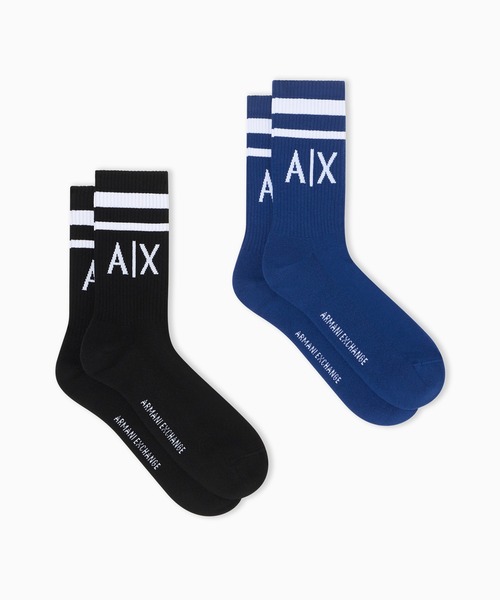 ARMANI EXCHANGE（アルマーニエクスチェンジ）の「【A|Xアルマーニ エクスチェンジ】A|Xロゴソックス（2足セット）_メンズ（ソックス/靴下・メンズ・ブラック×ホワイト/ホワイト×ブルー/ブラック×ライム/ブラック×レッド/ホワイト×グレー/チャコールグレー×ブラック/ブラック×ブルー・S/M/L/XL）」の6枚目の写真