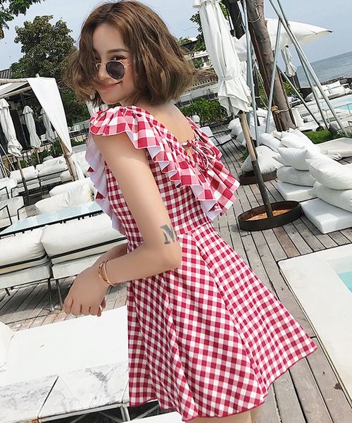 セール 水着 ギンガムチェック フレアオールインワンスイムウェア 水着 Teddyshop テディショップ のファッション通販 Zozotown