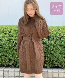 【大きいサイズ】ベルト付きケーブルニットワンピース【ZOZOTOWN限定アイテム】19AW★