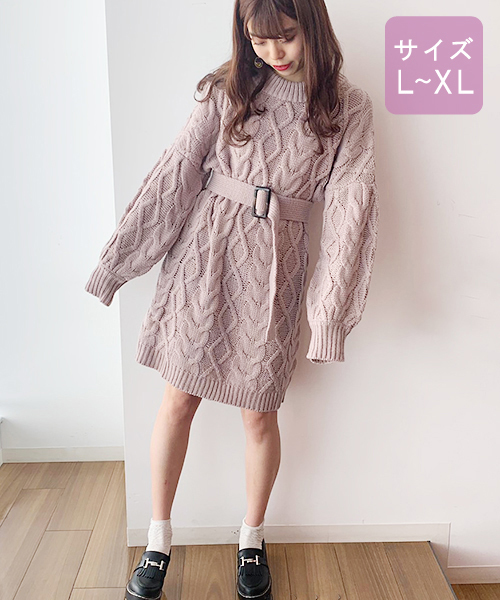 apres jour（アプレジュール）の「【大きいサイズ】ベルト付きケーブルニットワンピース【ZOZOTOWN限定アイテム】19AW★（ワンピース・レディース・ベージュ/ボルドー/モカ/ラベンダー/ライトベージュ/ダークブラウン・X-LARGE）」の19枚目の写真