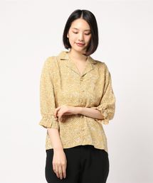 オープンカラーダルメシアンドット柄シャツブラウス