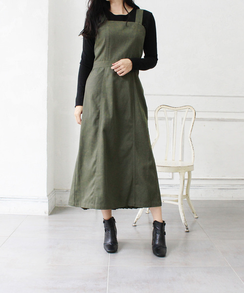 MODE ROBE（モードローブ）の「バックプリーツジャンパースカート（ジャンパースカート・レディース・ブラック/ベージュ/カーキ・FREE）」の14枚目の写真