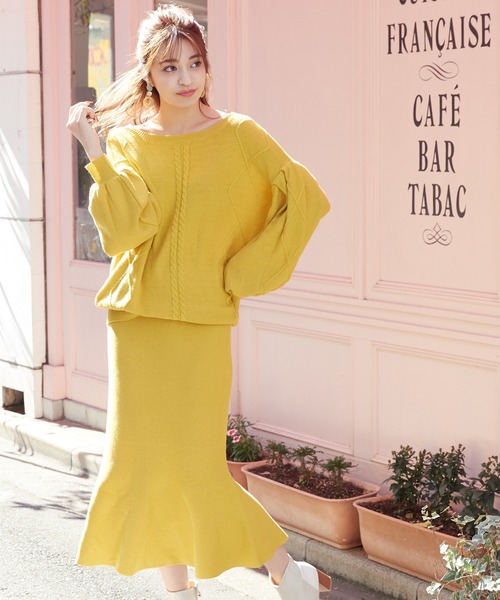 MIIA（ミーア）の「マーメイドニットスカート（スカート・レディース・ベージュ/ブラウン/イエロー・FREE）」の3枚目の写真