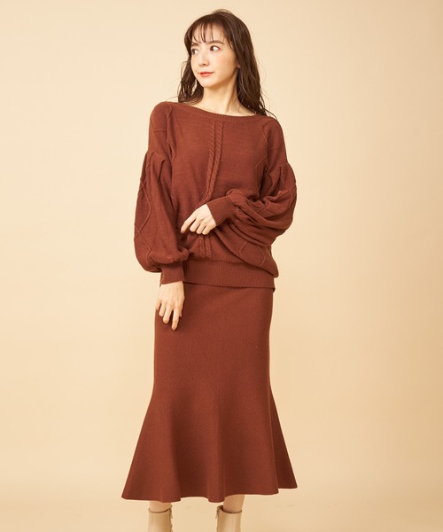 MIIA（ミーア）の「マーメイドニットスカート（スカート・レディース・ベージュ/ブラウン/イエロー・FREE）」の7枚目の写真