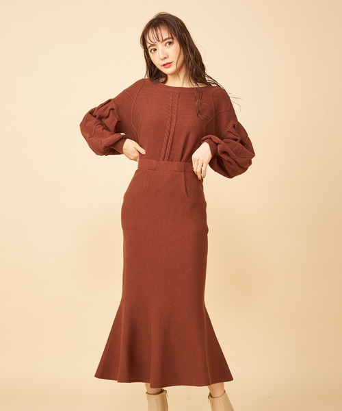 MIIA（ミーア）の「マーメイドニットスカート（スカート・レディース・ベージュ/ブラウン/イエロー・FREE）」の8枚目の写真