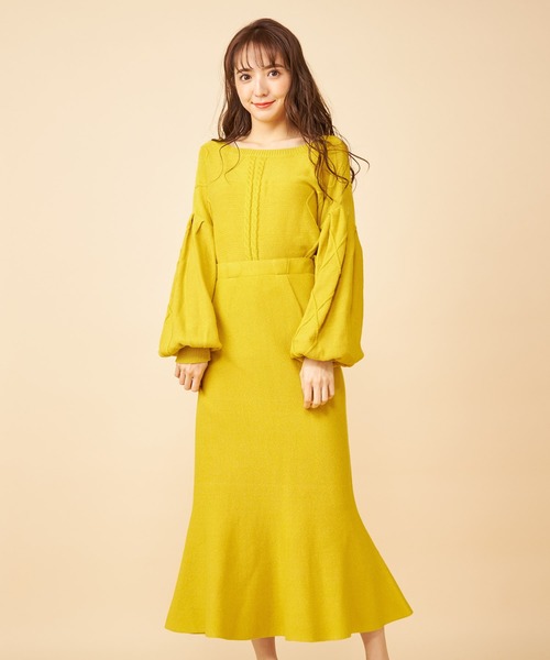 MIIA（ミーア）の「マーメイドニットスカート（スカート・レディース・ベージュ/ブラウン/イエロー・FREE）」の4枚目の写真