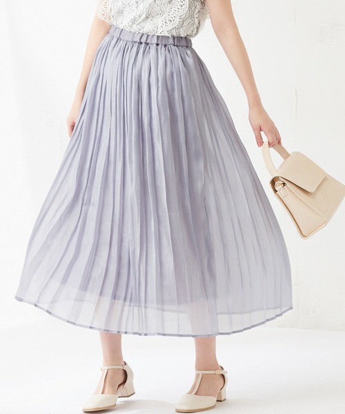 natural couture（ナチュラルクチュール）の「オーロラシアープリーツスカート（スカート・レディース・カーキ/サックスブルー/ラベンダー/ライトベージュ・FREE）」の4枚目の写真