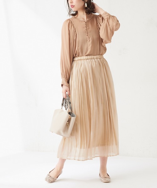 natural couture（ナチュラルクチュール）の「オーロラシアープリーツスカート（スカート・レディース・カーキ/サックスブルー/ラベンダー/ライトベージュ・FREE）」の22枚目の写真