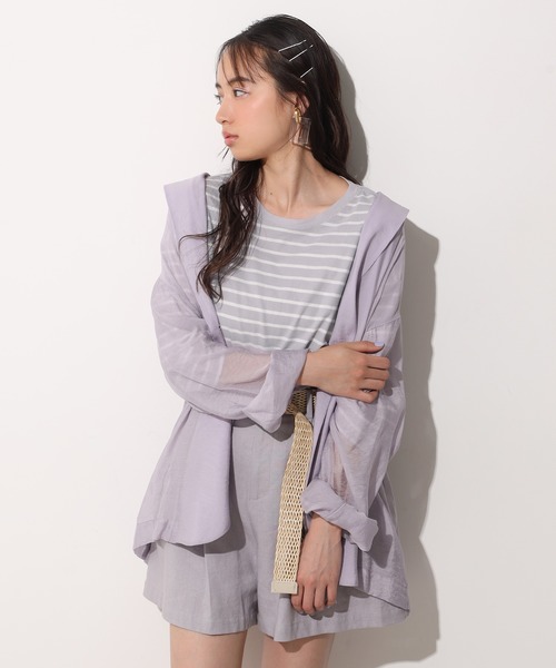 one after another NICE CLAUP(ワンアフターアナザーナイスクラップ)の「シアーテーラードジャケット(テーラードジャケット・レディース・パープル/オフホワイト/オリーブ/アイボリー・FREE)」の21枚目の写真