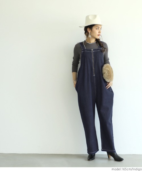 coca（coca）（コカ）の「フロントジップデニムサロペット（サロペット/オーバーオール・レディース・インディゴブルー・ONE SIZE）」の2枚目の写真