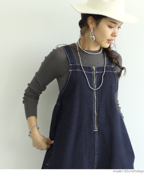coca（coca）（コカ）の「フロントジップデニムサロペット（サロペット/オーバーオール・レディース・インディゴブルー・ONE SIZE）」の8枚目の写真