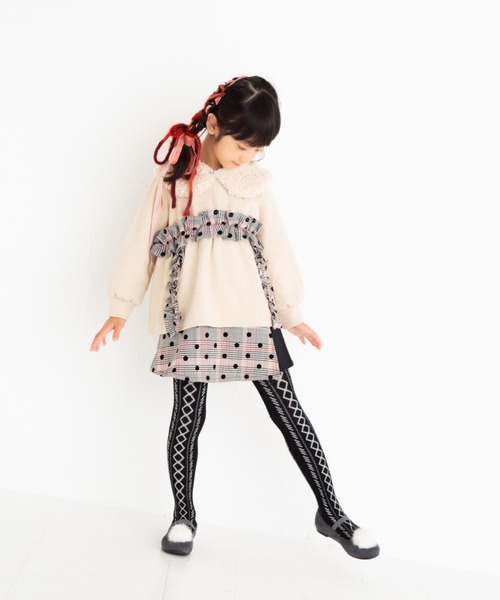 nino（ニノ）の「[130-150]ラップパンツ　グレンチェック＆ドット（その他パンツ・キッズ・ホワイト・130cm/140cm/150cm）」の4枚目の写真