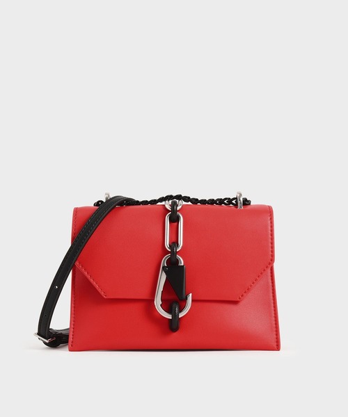 【限定カラー】CHARLES & KEITH/ハンドバッグ/レザー調/コンパクト CHARLES ＆ KEITH ハンドバッグ メタリックアクセント ダブル