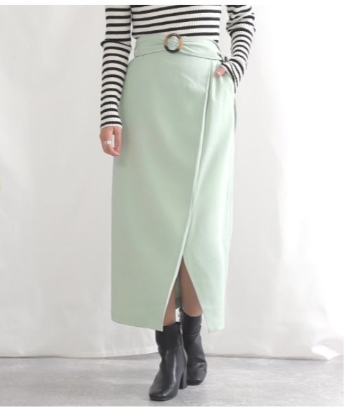Alluge（アルージュ）の「ラップデザインベルト付スカート（スカート・レディース・ベージュ/サックスブルー/ミント・FREE）」の2枚目の写真