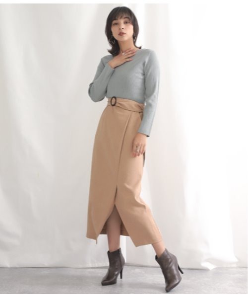 Alluge（アルージュ）の「ラップデザインベルト付スカート（スカート・レディース・ベージュ/サックスブルー/ミント・FREE）」の4枚目の写真