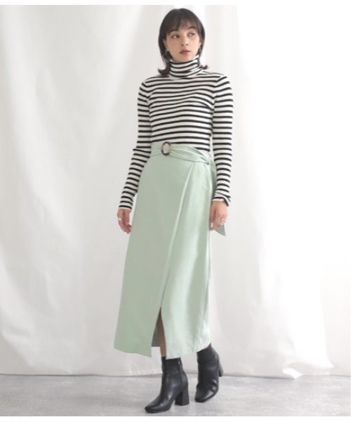 Alluge（アルージュ）の「ラップデザインベルト付スカート（スカート・レディース・ベージュ/サックスブルー/ミント・FREE）」の12枚目の写真