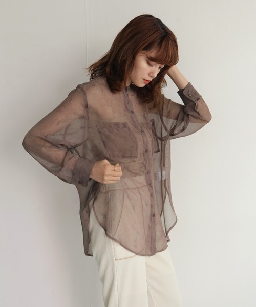CLEIO（クレイオ）の「【CLEIO】マーブルストーンシアーシャツ（シャツ/ブラウス・レディース・グレイッシュベージュ/ブラウン・FREE）」の11枚目の写真