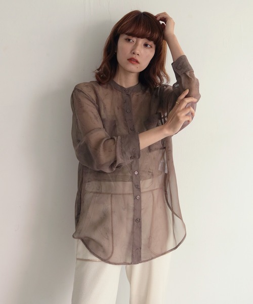 CLEIO（クレイオ）の「【CLEIO】マーブルストーンシアーシャツ（シャツ/ブラウス・レディース・グレイッシュベージュ/ブラウン・FREE）」の18枚目の写真