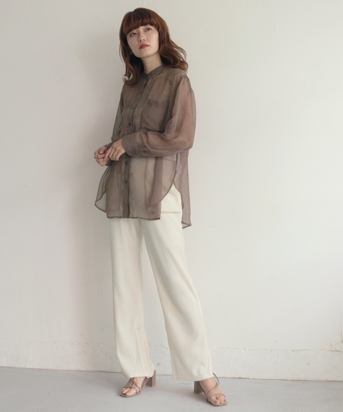 CLEIO（クレイオ）の「【CLEIO】マーブルストーンシアーシャツ（シャツ/ブラウス・レディース・グレイッシュベージュ/ブラウン・FREE）」の7枚目の写真
