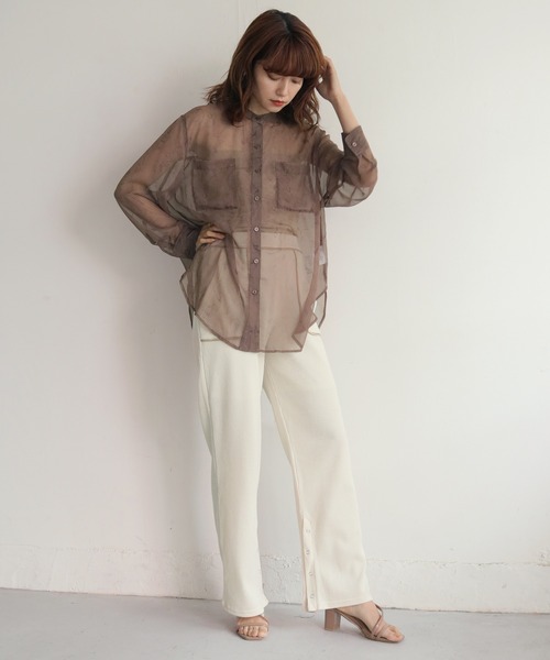 CLEIO（クレイオ）の「【CLEIO】マーブルストーンシアーシャツ（シャツ/ブラウス・レディース・グレイッシュベージュ/ブラウン・FREE）」の14枚目の写真