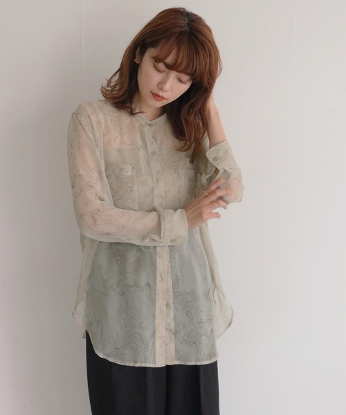 CLEIO（クレイオ）の「【CLEIO】マーブルストーンシアーシャツ（シャツ/ブラウス・レディース・グレイッシュベージュ/ブラウン・FREE）」の21枚目の写真