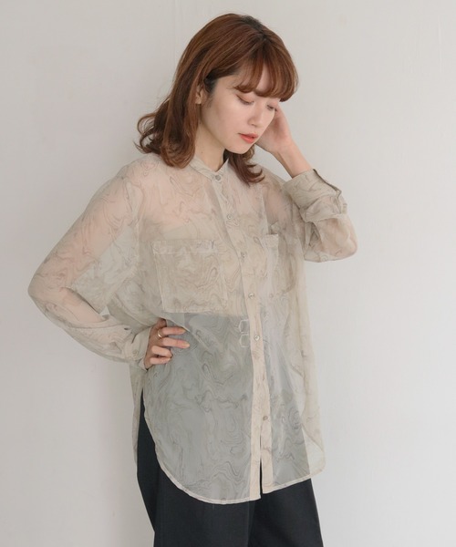 CLEIO（クレイオ）の「【CLEIO】マーブルストーンシアーシャツ（シャツ/ブラウス・レディース・グレイッシュベージュ/ブラウン・FREE）」の5枚目の写真