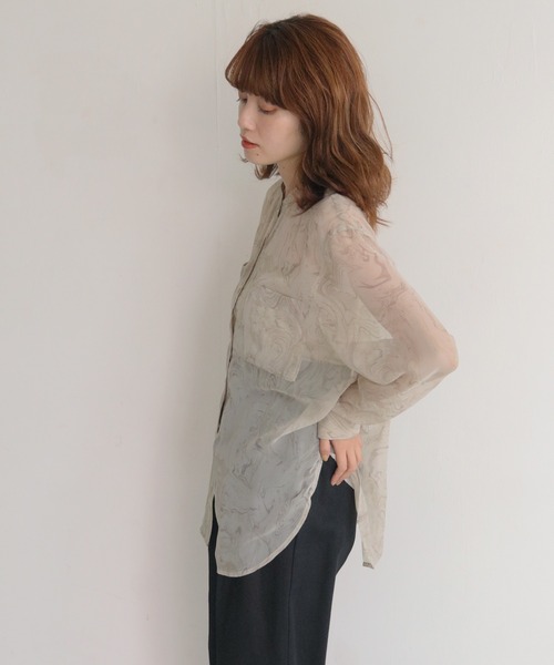 CLEIO（クレイオ）の「【CLEIO】マーブルストーンシアーシャツ（シャツ/ブラウス・レディース・グレイッシュベージュ/ブラウン・FREE）」の12枚目の写真